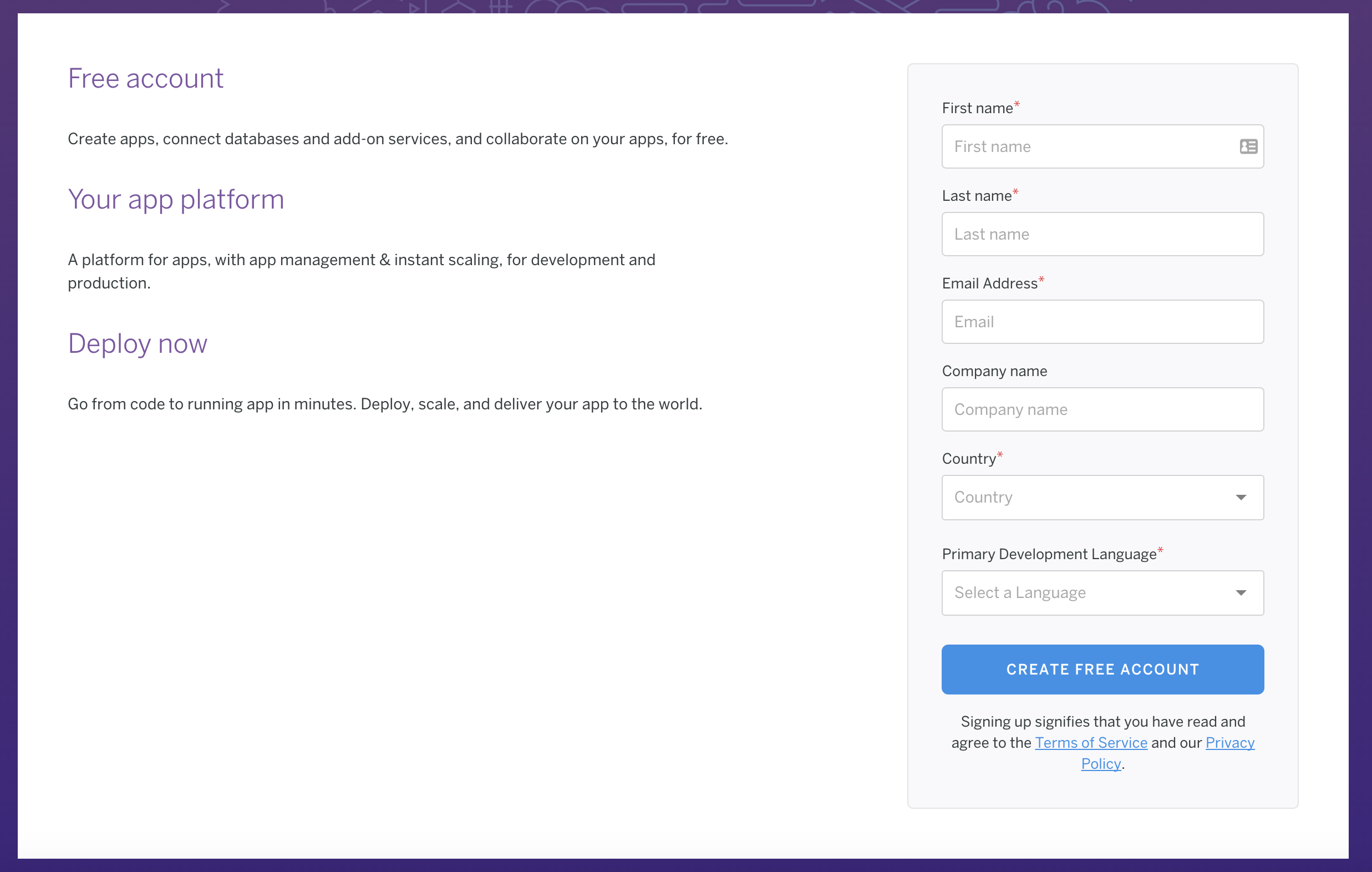 heroku signup form